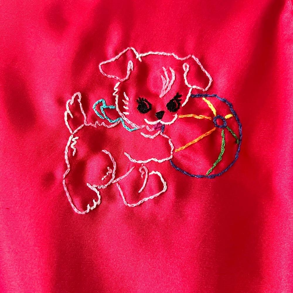 Embroidered Puppy Red Satin Cottagecore Tank - Picture 3 of 6